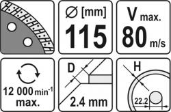 Yato Kotouč řezný diamantový 115 x 22,2 x 2,4 mm turbo