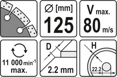 Yato Kotouč řezný diamantový 125 x 22,2 x 2,2 mm