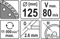 Yato Kotouč řezný diamantový 125 x 22,2 x 2,6 mm turbo