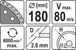 Yato Kotouč řezný diamantový 180 x 22,2 x 2,8 mm turbo