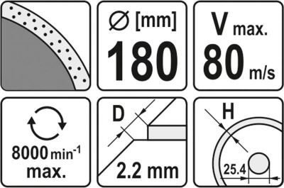 Yato Kotúč rezný diamantový 180 x 25,4 x 2,2 mm hladký