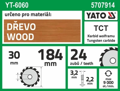 Yato Kotouč na dřevo 184 x 30 mm 24z