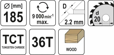 Yato Kotouč na dřevo TCT 185 x 20 mm 36z