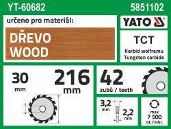 Yato Kotouč na dřevo 216 x 30 mm 48z