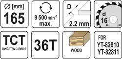 Yato Kotouč na dřevo TCT 165 x 16 mm 36z (pro YT-82810, YT-82811)