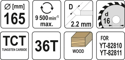 Yato Kotouč na dřevo TCT 165 x 16 mm 36z (pro YT-82810, YT-82811)