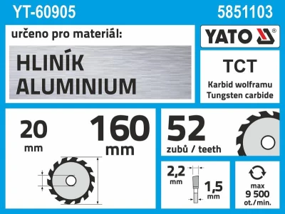 Yato Kotouč na hliník 160 x 20 mm 52z