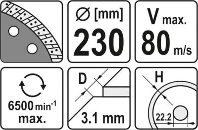 Yato Kotouč řezný diamantový 230 x 22,2 x 3,1 mm turbo