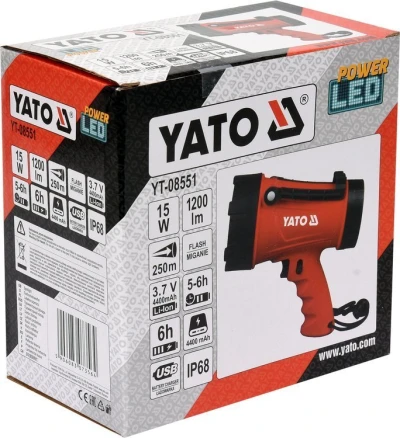 Yato Lampa pistolová POWER LED, bezpřívodová, 3,7V Li-ion, dosvit 250m, 1200lm, IP68