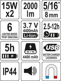 Yato Lampa pracovní s reproduktorem 2 x 15W IP44