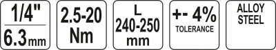 Yato Momentový klíč 1/4[34] 2.5-20Nm