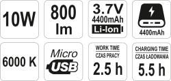 Yato Nabíjecí COB LED 10W svítilna a powerbanka