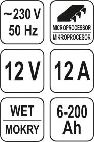 Yato Nabíječka 12A 12V procesor