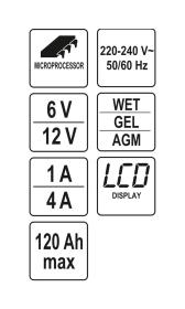 Yato Nabíječka 4A 6/12V PB/GEL LCD display