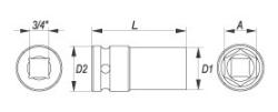 Yato Nástavec 3/4[34] rázový šestihranný hluboký 42 mm CrMo