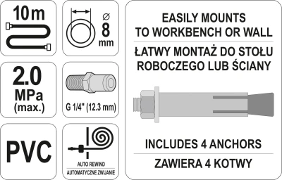 Yato Naviják automatický se vzduchovou hadicí 8 mm, 10m
