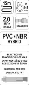 Yato Naviják se vzduchovou hadicí PVC+NBR 9,5mm, 15m