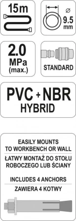 Yato Naviják so vzduchovou hadicou PVC+NBR 9,5mm, 15m
