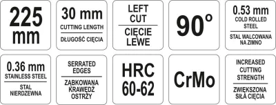 Yato Nůžky na plech 225 mm levé 90°