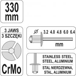 Yato Nýtovací kleště pákové 3,2-6,4mm 330mm CrMo