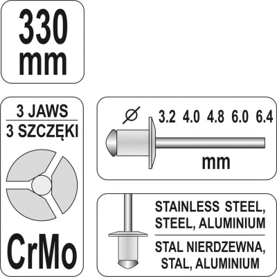 Yato Nýtovací kleště pákové 3,2-6,4mm 330mm CrMo