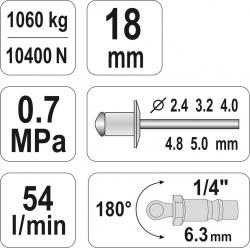 Yato Nýtovačka pneumatická (2,4- 5,00mm)