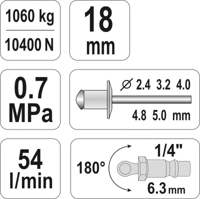 Yato Nýtovačka pneumatická (2,4- 5,00mm)