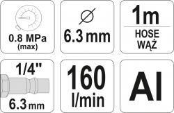 Yato Pískovací pistole s hadicí 1/4[34] průměr 6,3mm