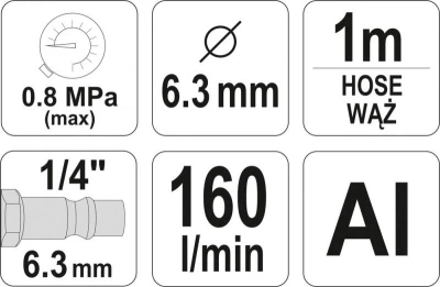 Yato Pískovací pistole s hadicí 1/4[34] průměr 6,3mm