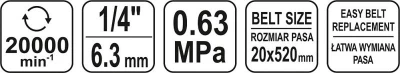 Yato Pneumatická pásová bruska 20x520mm(rozměr pásu)