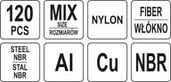 Yato Podložky (Alu, Cu, Nylon, NBR, FIBER) sada 120ks
