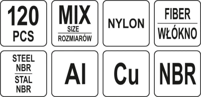 Yato Podložky (Alu, Cu, Nylon, NBR, FIBER) sada 120ks