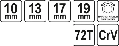 Yato Ráčňový kľúč priechodzí obojstranný 10-13-17-19 mm