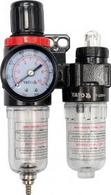 Yato Regulátor tlaku vzduchu 1/4", max. 0,93MPa, s filtrem (25ccm) a přimazáváním (15ccm) Yato Regulátor tlaku vzduchu 1/4", max. 0,93MPa, s filtrem (25ccm) a přimazáváním (15ccm)