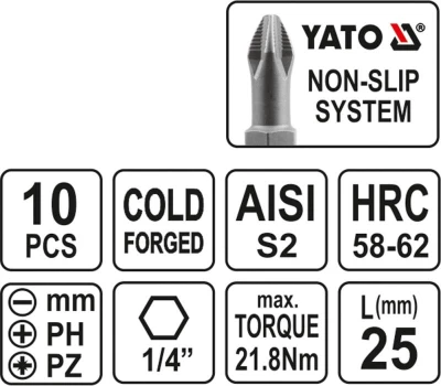 Yato Sada bitů 1/4[34] 25 mm NON-SLIP 10 ks