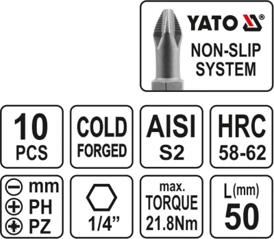 Yato Sada bitů 1/4[34] 50 mm NON-SLIP 10 ks