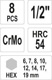 Yato Sada nástavců 1/2[34] rázové 8 ks H6-H19 imbus CrMo