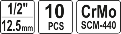 Yato Sada nástavců 1/2[34] rázové šestihranné 10 ks 10-22 mm CrMo