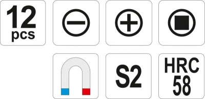 Yato Sada šroubováků 12ks, - 3-8mm, + PH0-PH3, SQ1, SQ2