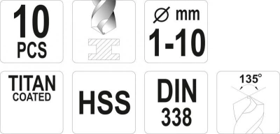 Yato Sada vrtáků do železa HSS-TiN 10ks 1-10mm