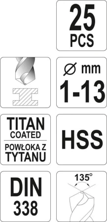 Yato Sada vrtáků do železa HSS-TiN 25ks 1-13mm