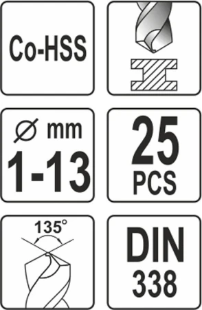 Yato Sada vrtáků na kov 25ks HSS-COBALT 1-13mm