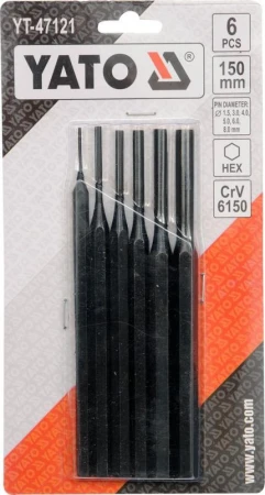 Yato Sada vyrážečů 6ks, 150mm, pr. 1,5, 3, 4, 5, 6, 8mm