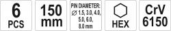 Yato Sada vyrážečů 6ks, 150mm, pr. 1,5, 3, 4, 5, 6, 8mm