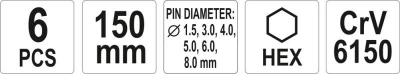 Yato Sada vyrážečů 6ks, 150mm, pr. 1,5, 3, 4, 5, 6, 8mm
