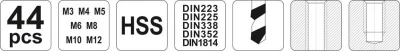 Yato Souprava závitníků 44ks, M3, M4, M5, M6, M8, M10, M12