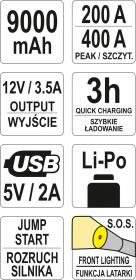 Yato Startovací zdroj a powerbanka 9000 mAh
