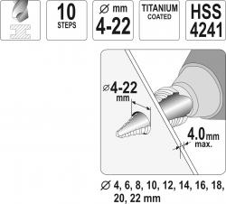 Yato Stupňovitý kuželový vrták 4-22mm