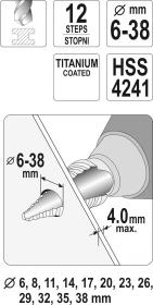 Yato Stupňovitý kuželový vrták 6-38mm
