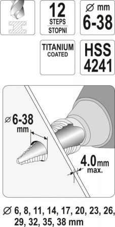 Yato Stupňovitý kuželový vrták 6-38mm